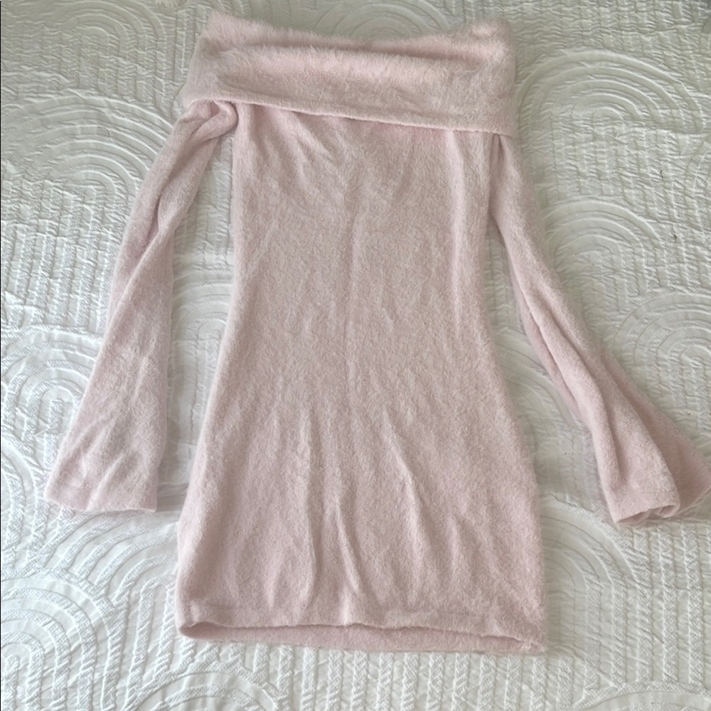 Elegant Off-Shoulder Fold-Over Pink Dress